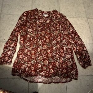 Wonderly Floral Blouse - Burgundy and Cream